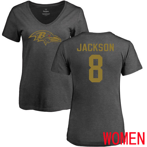 Baltimore Ravens Ash Women Lamar Jackson One Color NFL Football #8 T Shirt->women nfl jersey->Women Jersey